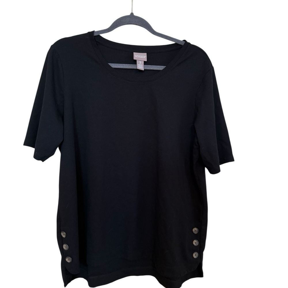 Chico's Black Short Sleeve Top with Button Details